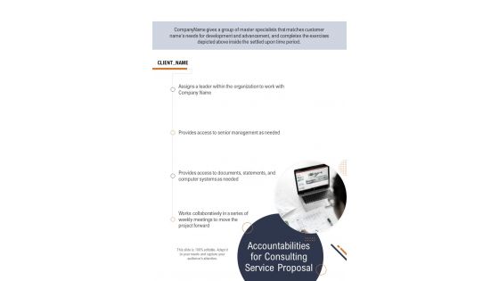Accountabilities For Consulting Service Proposal One Pager Sample Example Document