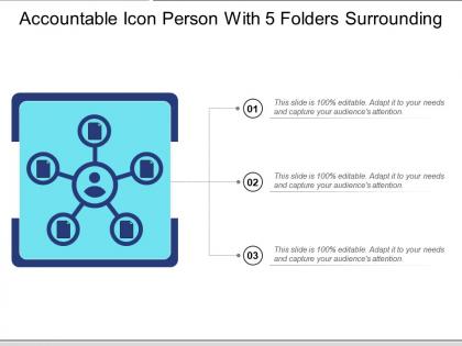 Accountable icon person with 5 folders surrounding