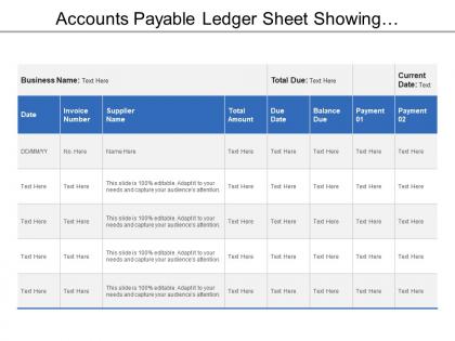 Accounts payable ledger sheet showing supplier name with total amount