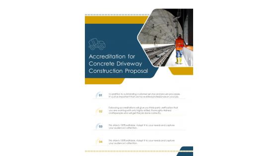 Accreditation For Concrete Driveway Construction Proposal One Pager Sample Example Document