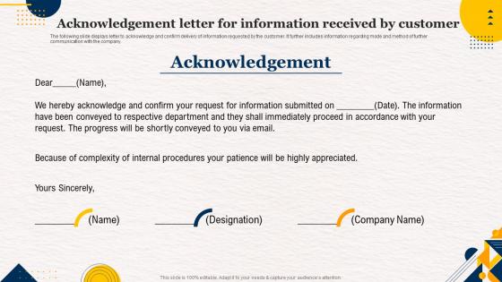 Acknowledgement Letter For Information Received By Customer