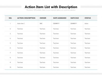Action item list with description