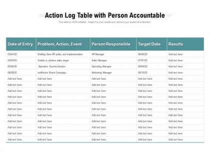 Action log table with person accountable