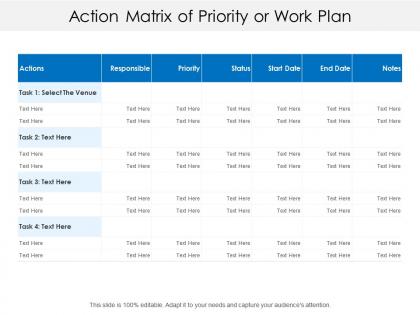 Action matrix of priority or work plan