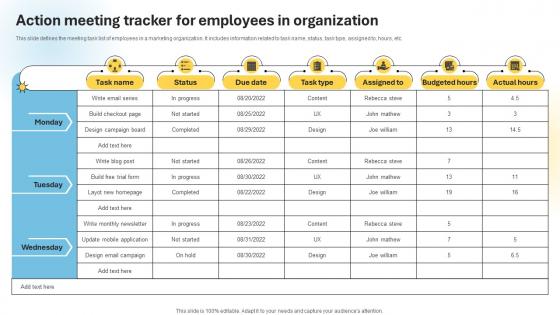 Action Meeting Tracker For Employees In Organization