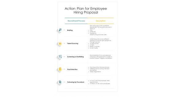 Action Plan For Employee Hiring Proposal One Pager Sample Example Document