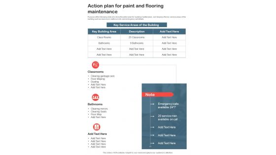 Action Plan For Paint And Flooring Maintenance One Pager Sample Example Document