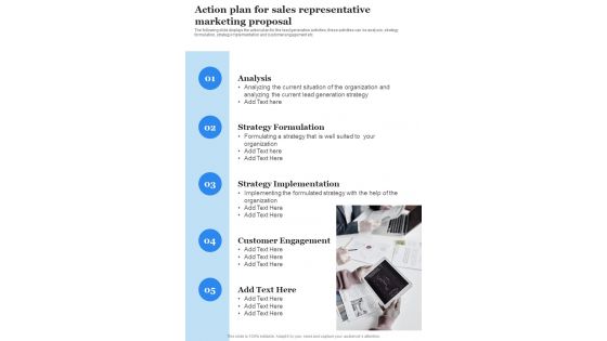 Action Plan For Sales Representative Marketing Proposal One Pager Sample Example Document