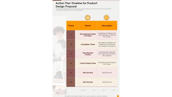 Action Plan Timeline For Product Design Proposal One Pager Sample Example Document