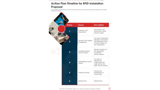 Action Plan Timeline For Rfid Instalation Proposal One Pager Sample Example Document
