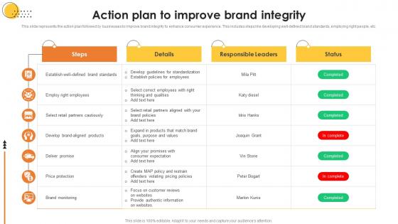 Action Plan To Improve Brand Integrity