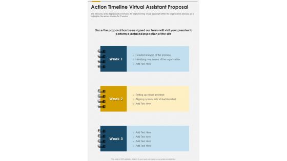 Action Timeline Virtual Assistant Proposal One Pager Sample Example Document
