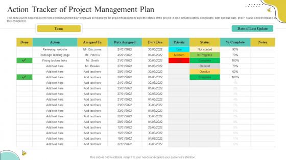 Action Tracker Of Project Management Plan