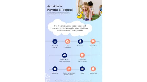 Activities In Playschool Proposal One Pager Sample Example Document