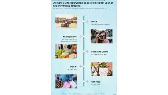 Activities Offered During Successful Product Launch Event Planning One Pager Sample Example Document