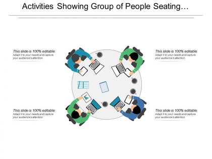 Activities showing group of people seating and working on laptop