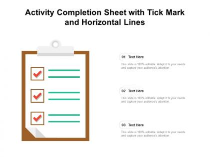 Activity completion sheet with tick mark and horizontal lines