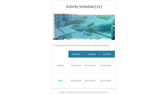 Activity Schedule Business Proposal Template One Pager Sample Example Document