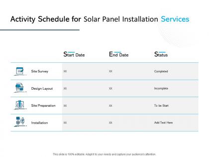 Activity schedule for solar panel installation services ppt slides