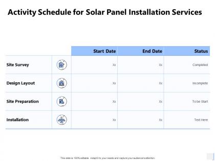 Activity schedule for solar panel installation services survey ppt slides