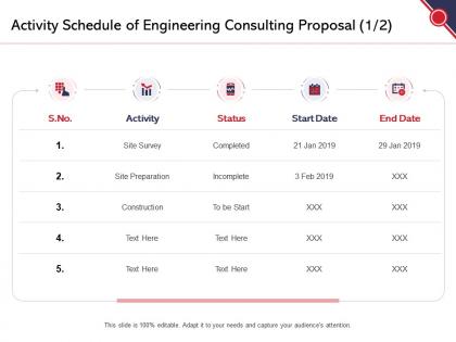 Activity schedule of engineering consulting proposal ppt powerpoint presentation outline