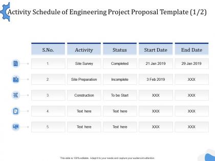 Activity schedule of engineering project proposal template l1505 ppt powerpoint vector