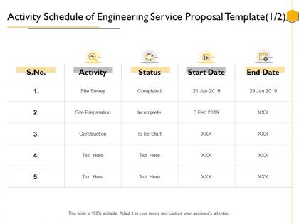 Activity schedule of engineering service proposal template construction ppt powerpoint rules