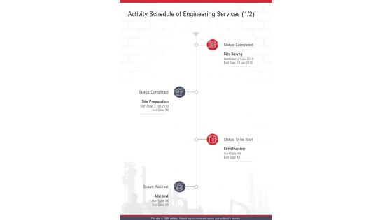 Activity Schedule Of Engineering Services One Pager Sample Example Document