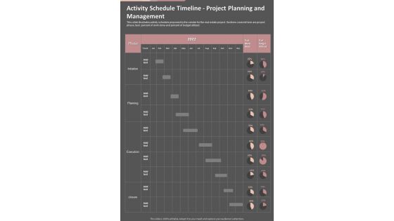 Activity Schedule Timeline Project Planning And Management One Pager Sample Example Document