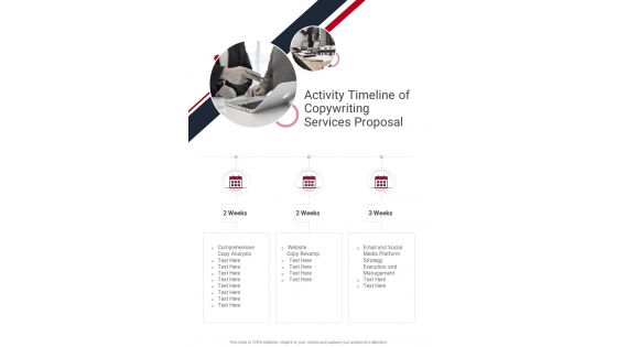 Activity Timeline Of Copywriting Services Proposal One Pager Sample Example Document