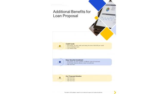 Additional Benefits For Loan Proposal One Pager Sample Example Document