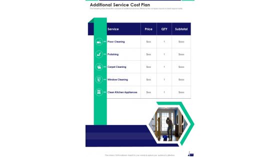 Additional Service Cost Plan Home Cleaning Service One Pager Sample Example Document