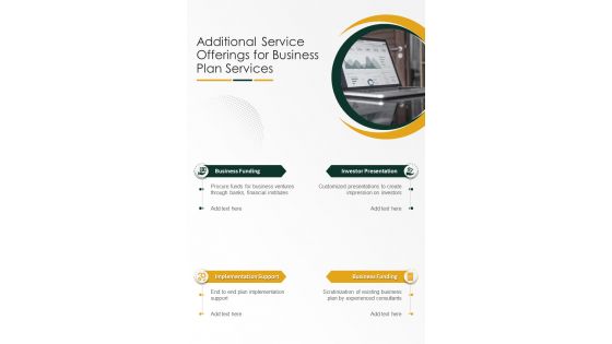 Additional Service Offerings For Business Plan Services One Pager Sample Example Document