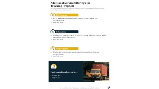 Additional Service Offerings For Trucking Proposal One Pager Sample Example Document