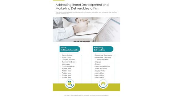 Addressing Brand Development And Marketing Deliverables To Firm One Pager Sample Example Document