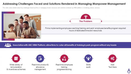 Addressing Challenges Faced And Solutions Rendered In Managing Manpower Management Ppt Grid