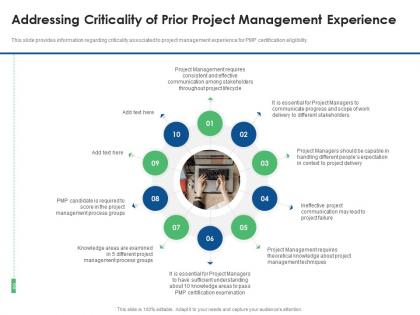 Addressing criticality of prior project management experience eligibility criteria for pmp examination
