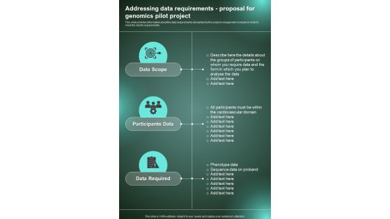 Addressing Data Requirements Proposal For Genomics Pilot One Pager Sample Example Document