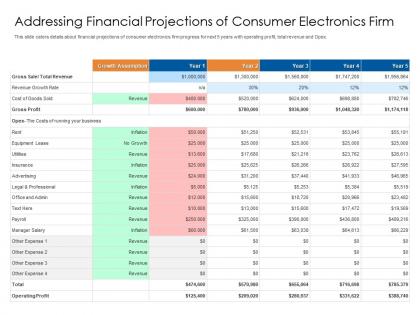 Addressing financial projections of consumer electronics firm consumer electronics firm