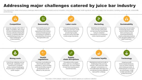 Addressing Major Challenges Catered By Juice Bar Industry Organic Juice Bar Franchise BP SS