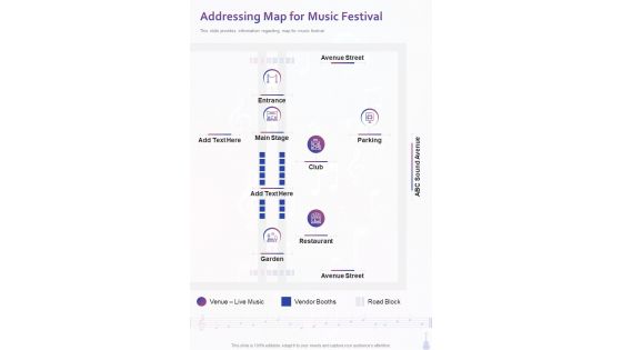 Addressing Map For Music Festival One Pager Sample Example Document
