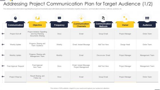 Addressing Project Communication Plan For Target Audience Project Team Engagement Activities