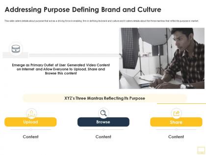 Addressing purpose defining brand and culture online video hosting platform ppt gallery