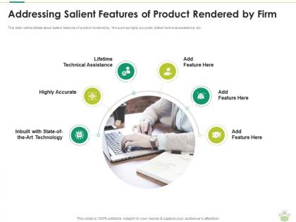 Addressing salient features of product rendered by firm commodity slide ppt icons