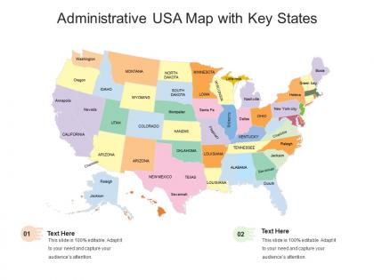 Administrative usa map with key states
