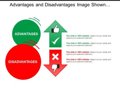 Advantages and disadvantages image shown by thumbs up down wrong right image
