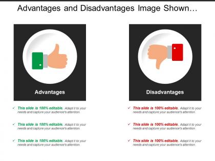 Advantages and disadvantages image shown with thumbs up and down