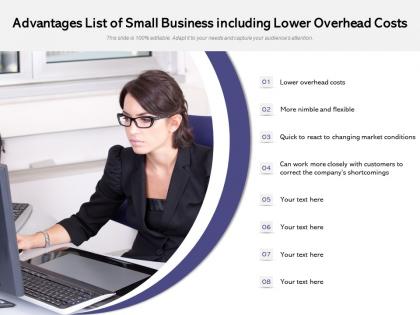 Advantages list of small business including lower overhead costs