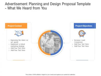 Advertisement planning and design proposal template what we heard from you ppt graphics