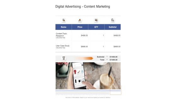 Advertisement Proposal Digital Advertising Content Marketing One Pager Sample Example Document